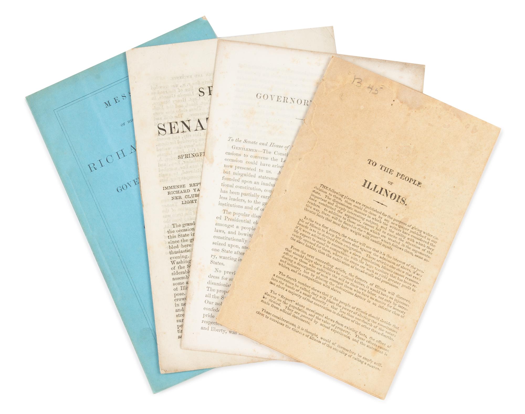 YATES, Richard, Governor of Illinois. A group of 4 pamphlets on Richard Yates, the former Governor of Illinois.