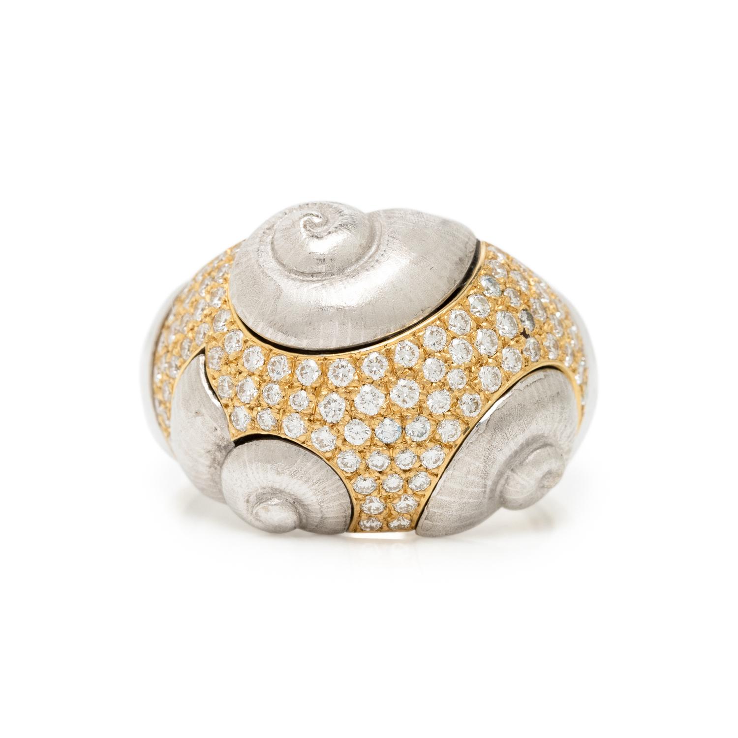 FOCHTMANN, DIAMOND, PLATINUM, AND YELLOW GOLD RING