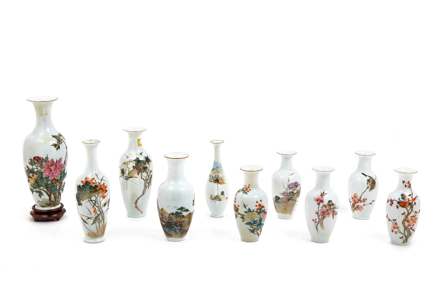 Ten Chinese Famille Rose Porcelain Vases