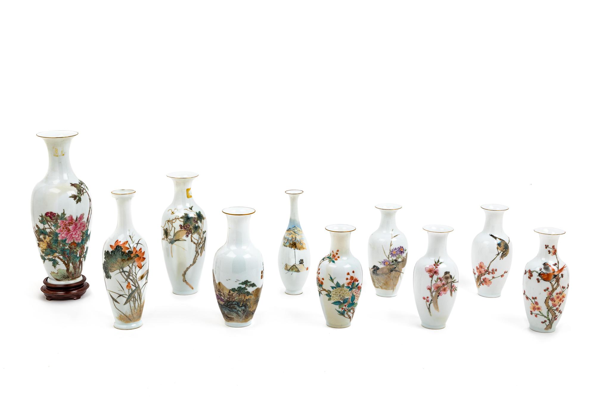 Ten Chinese Famille Rose Porcelain Vases