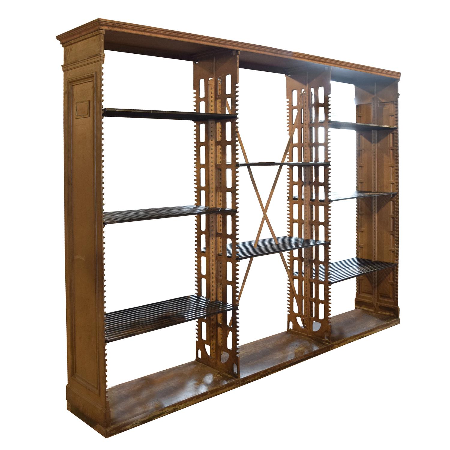 A Cast Iron Library Bookshelf by Snead and Co. 110" W x 19" D x 86" H — United States, Circa 1900
