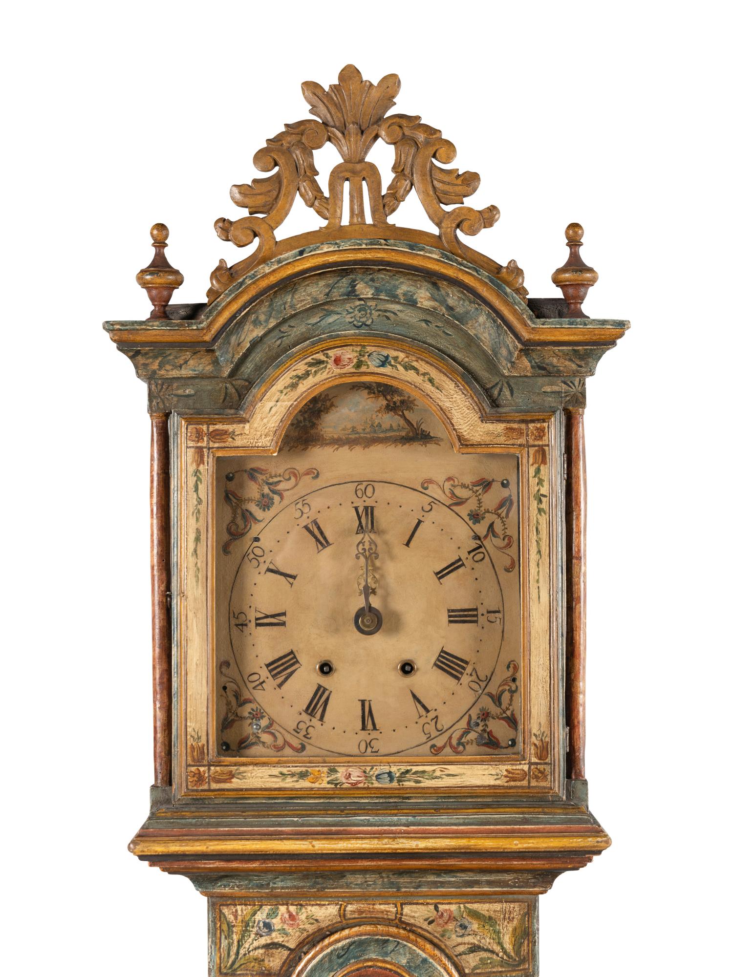 An Italian Painted Tall Case Clock