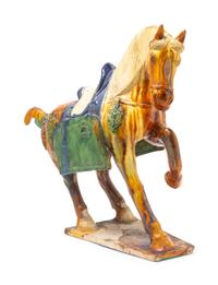 A Chinese Sancai Glazed Pottery Figure of a Horse
