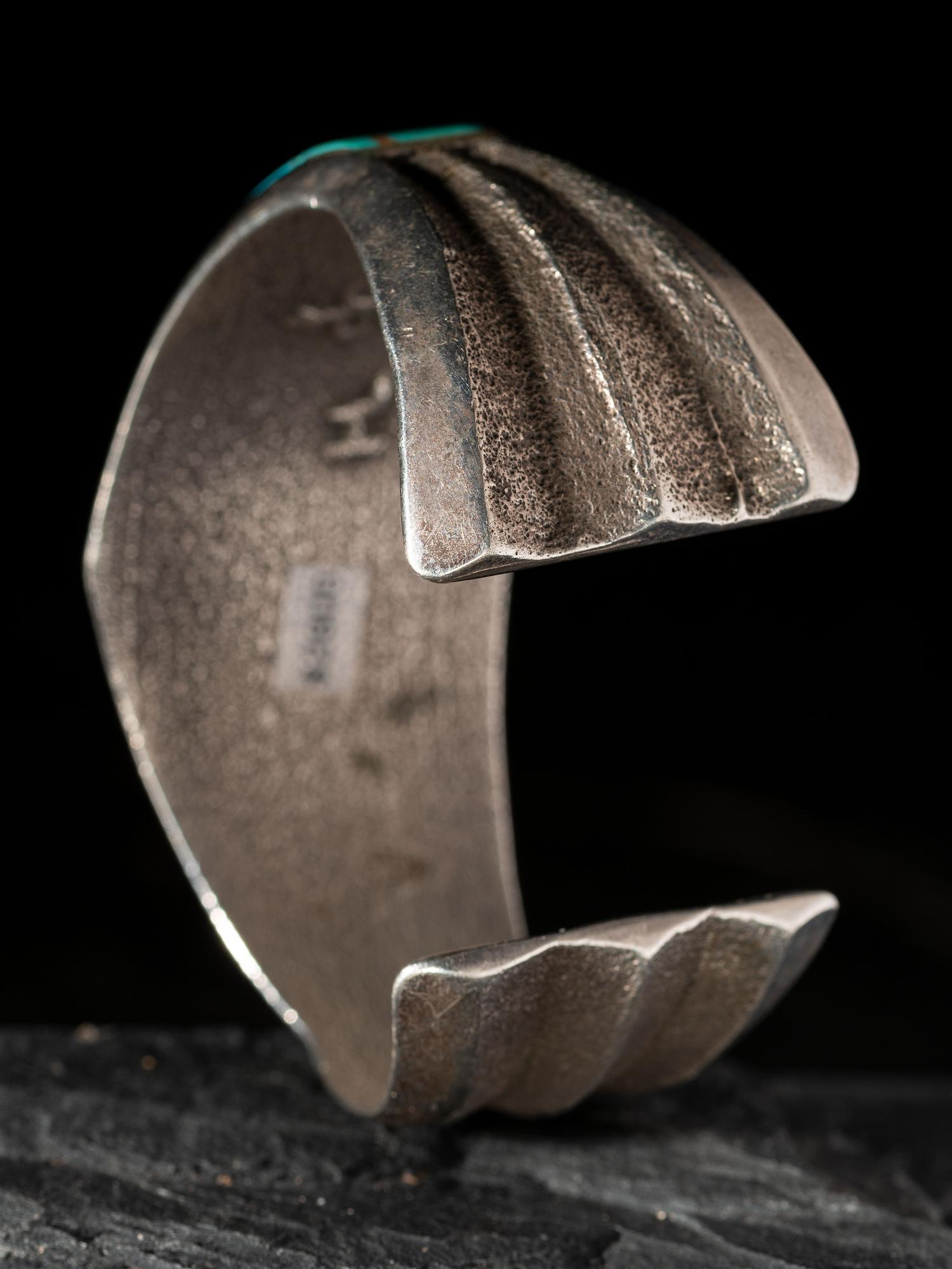 Tufa Cast Silver Cuff Bracelet, with Cobblestone Turquoise Inlay
