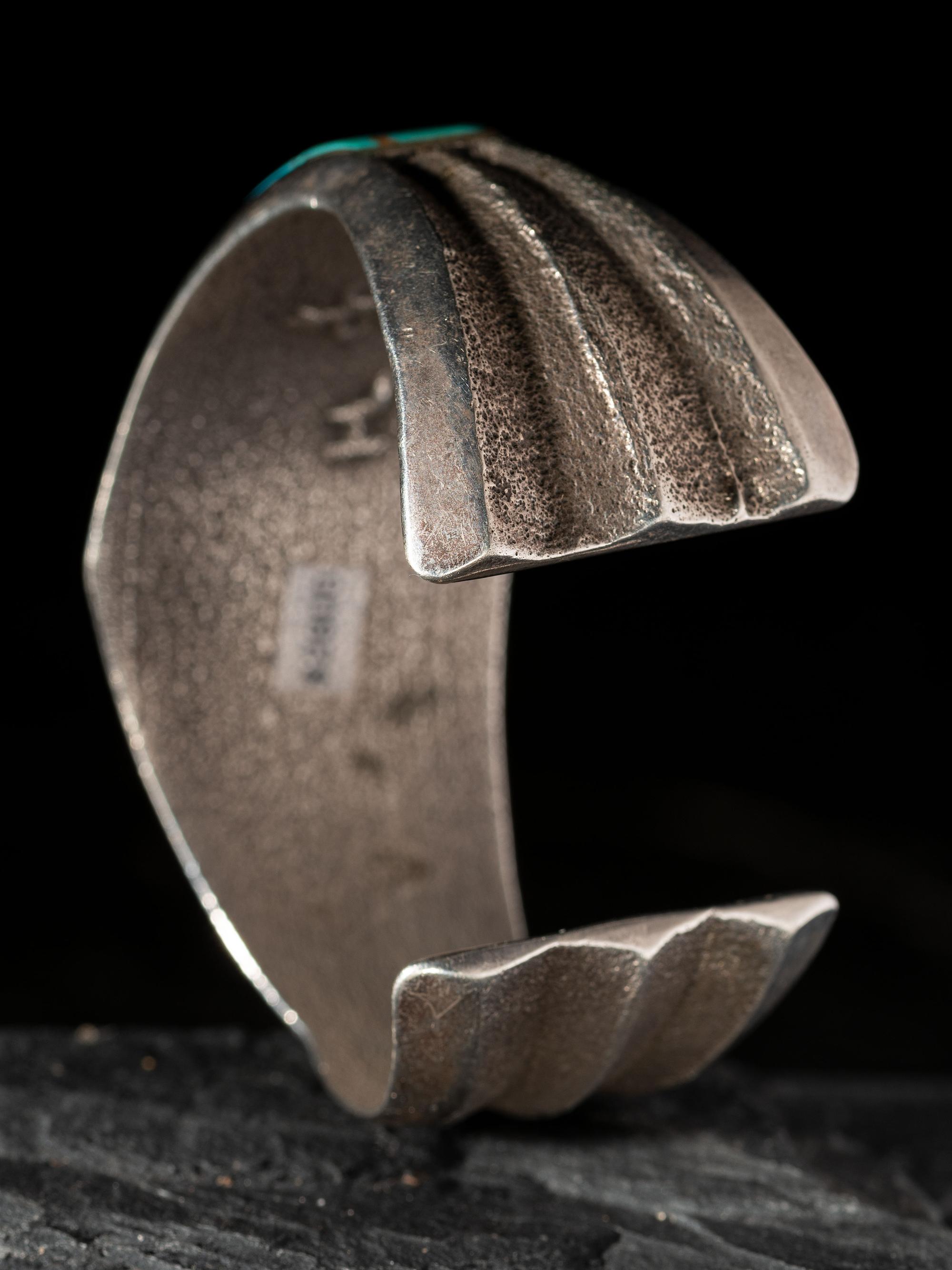 Tufa Cast Silver Cuff Bracelet, with Cobblestone Turquoise Inlay