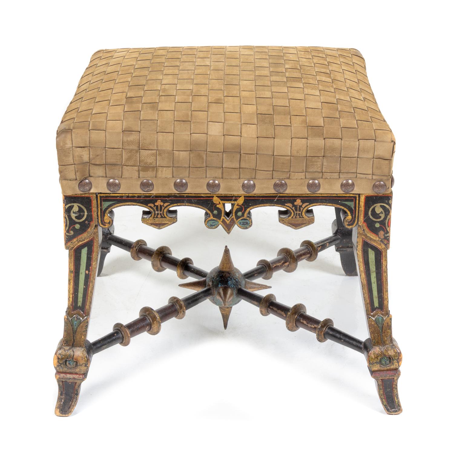 A Russian Painted Stool Height 15 1/2 x width 15 1/2 x depth 16 inches. — 19TH CENTURY