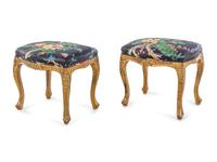 A Pair of Louis XV Style Giltwood Tabourets