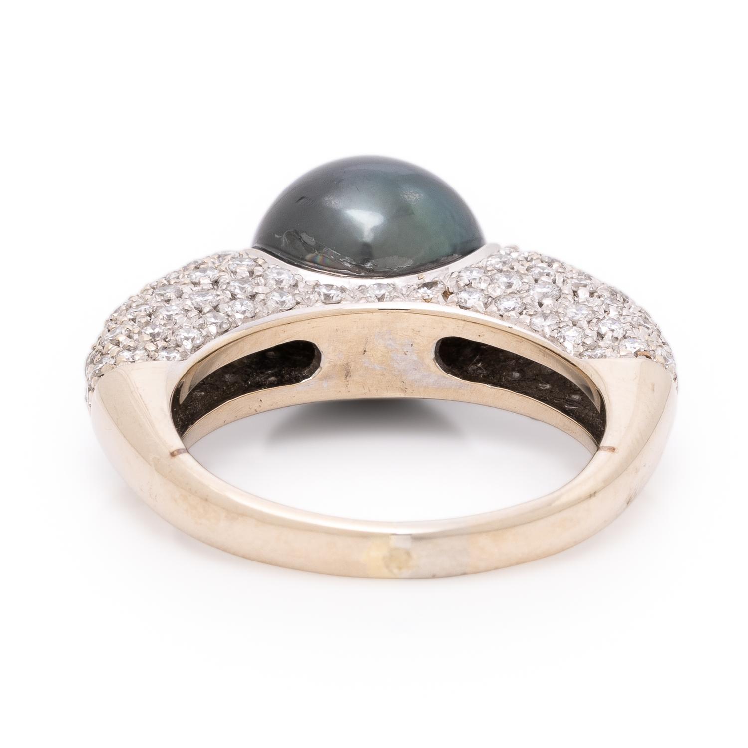 Cultured Gray Pearl, Diamond, and White Gold Ring