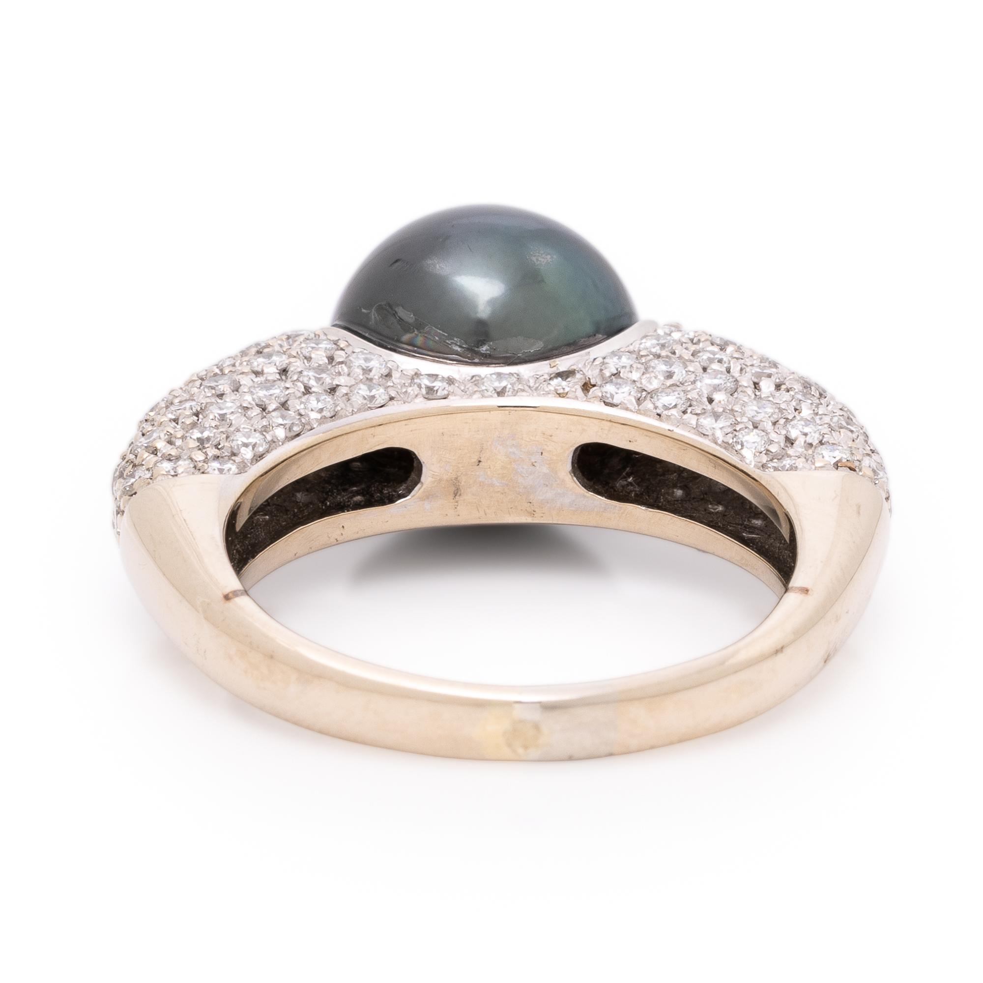 Cultured Gray Pearl, Diamond, and White Gold Ring