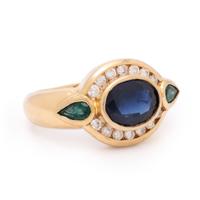 Sapphire, Diamond, Emerald, and Yellow Gold Ring