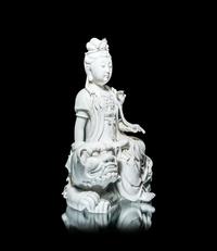 A Pair of Chinese Blanc-de-Chine Porcelain Figures of Guanyin