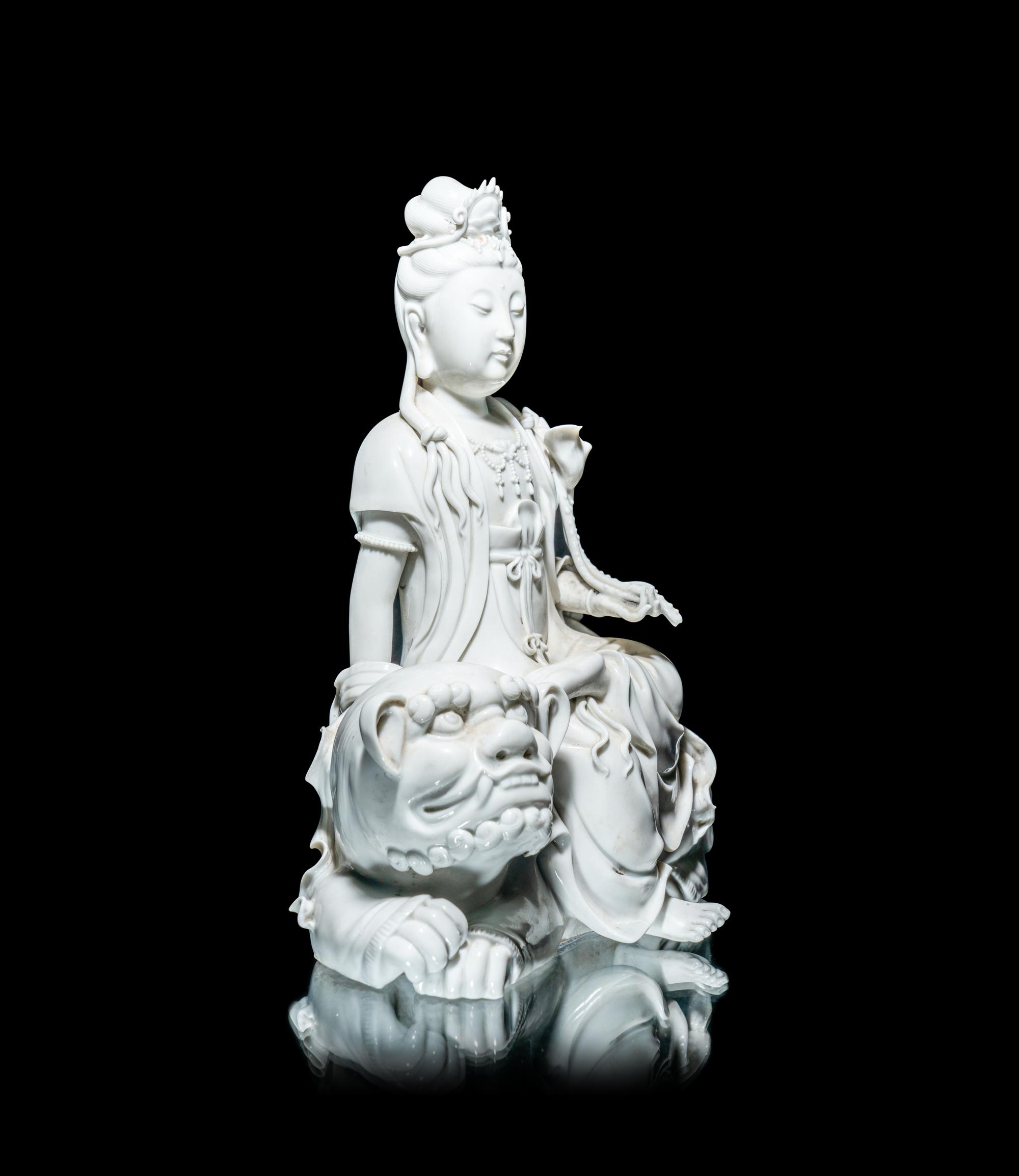 A Pair of Chinese Blanc-de-Chine Porcelain Figures of Guanyin