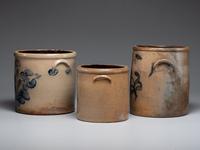 Three Cobalt Decorated Stoneware Crocks