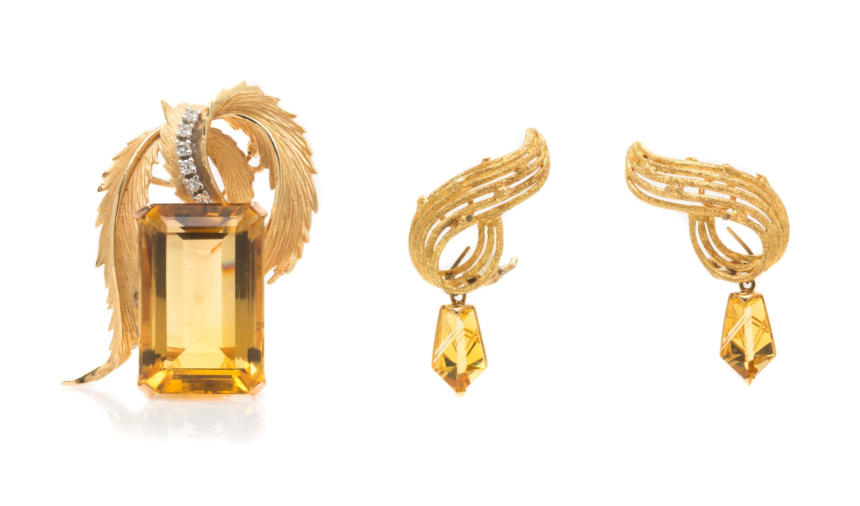 A 14 Karat Yellow Gold and Citrine Demi Parure, 26.80 dwts.