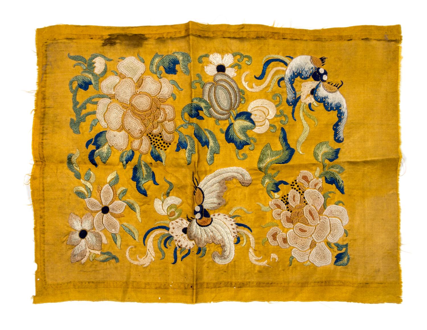 A Chinese Embroidered Silk Panel 13 x 10 inches. — 19TH CENTURY