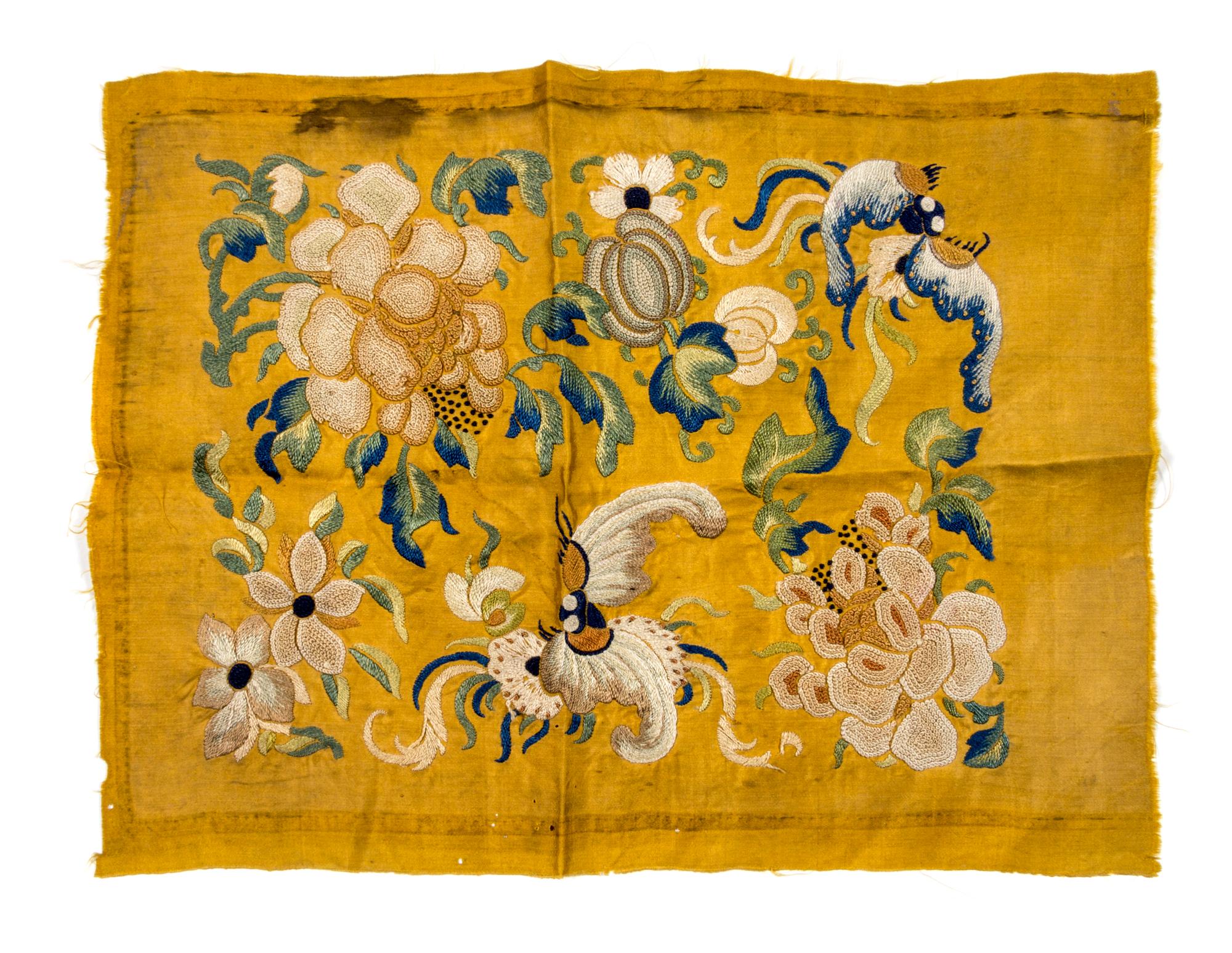 A Chinese Embroidered Silk Panel 13 x 10 inches. — 19TH CENTURY