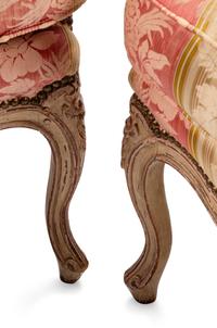 A Pair of Louis XV Silk-Upholstered and Painted Bergeres