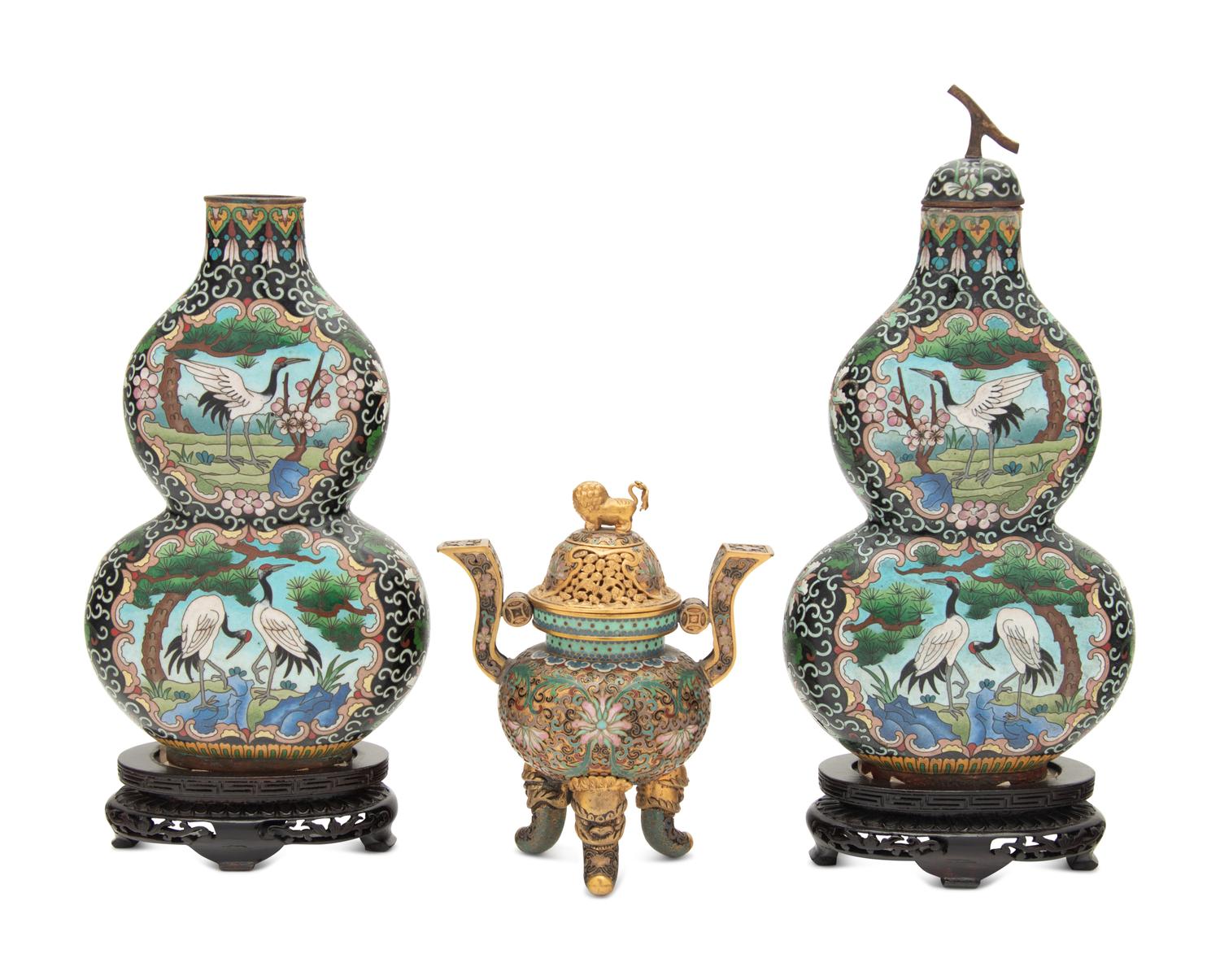 Three Chinese Cloisonné Enamel Vessels