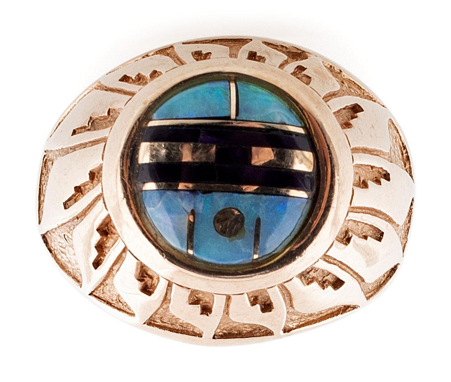 14K Gold Sunface Ring, with Opal and Sugilite Channel Inlay
