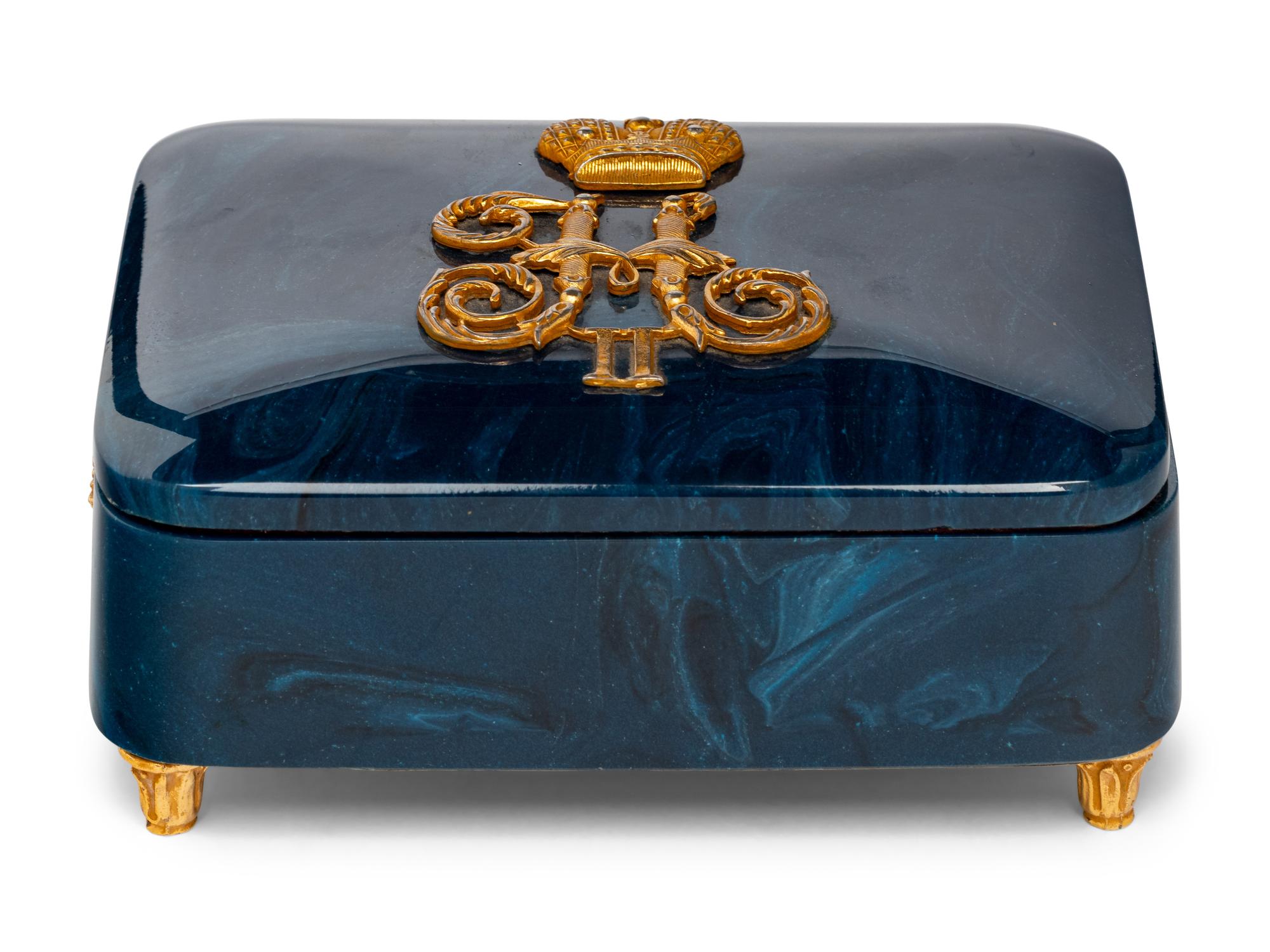 A Russian Gilt Metal Mounted Blue Variegated Hardstone Box and Cover