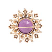AMETHYST, CULTURED PEARL AND DIAMOND PENDANT/BROOCH