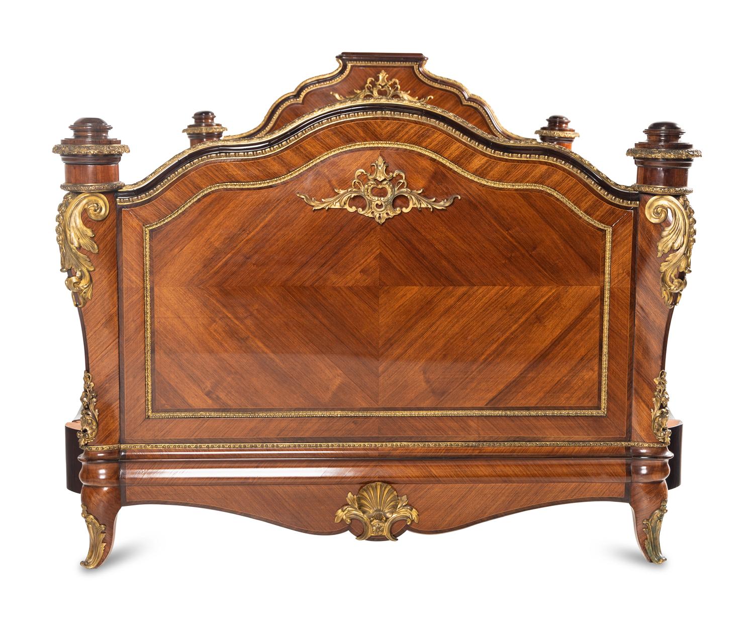 A Louis XV Style Gilt Bronze Mounted Kingwood Bed Frame