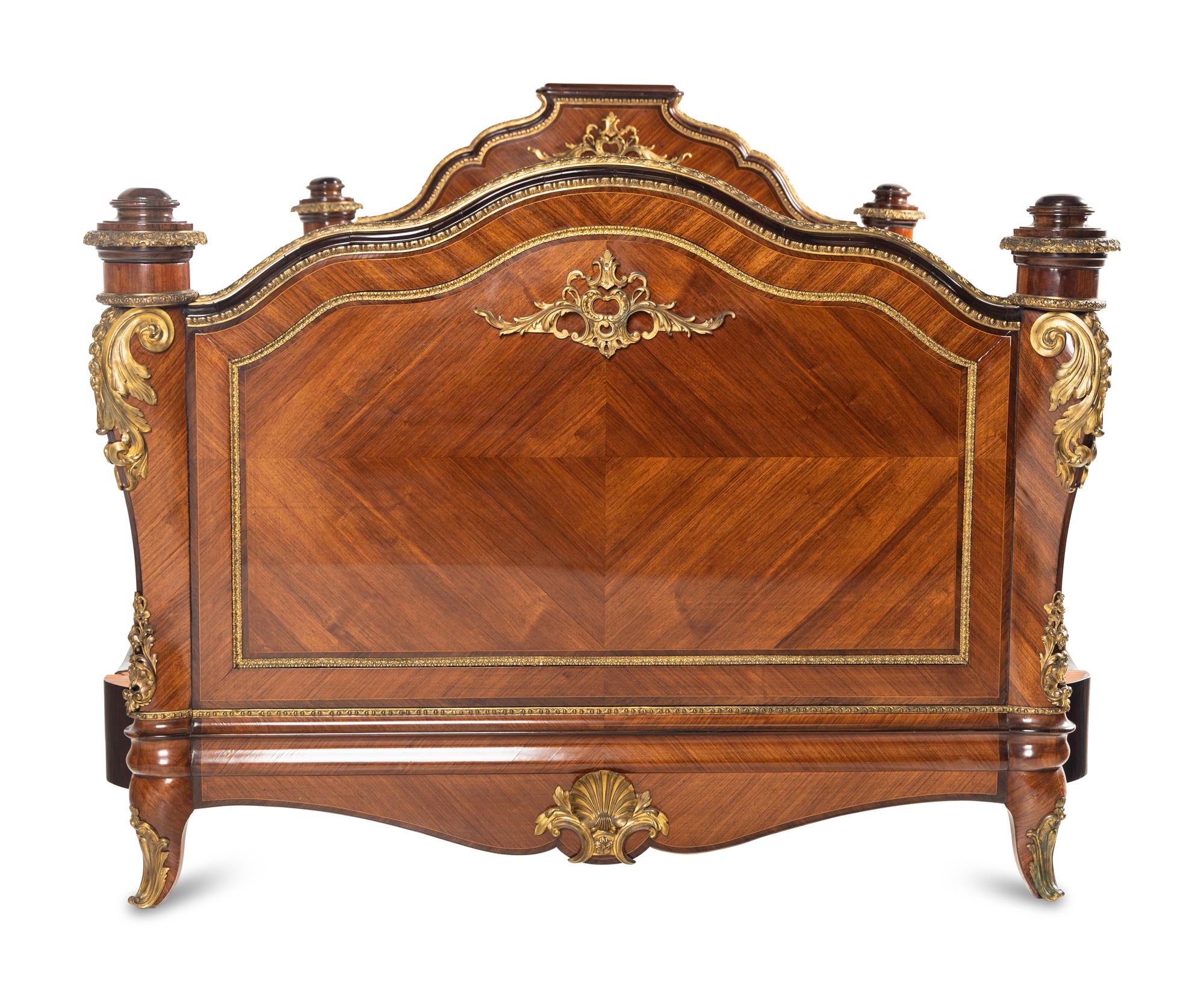 A Louis XV Style Gilt Bronze Mounted Kingwood Bed Frame