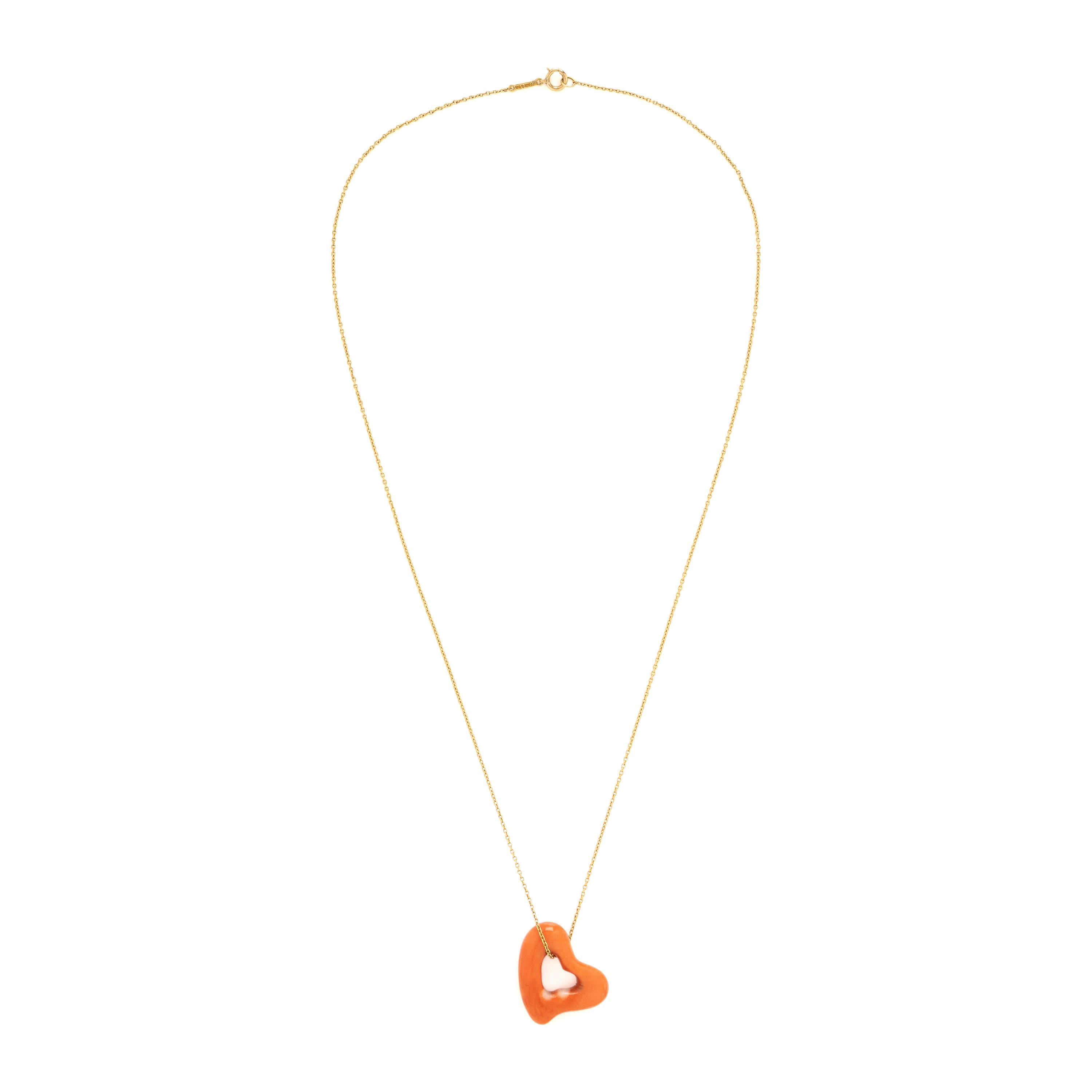 Tiffany & Co., Elsa Peretti, 'Open Heart', Coral and Yellow Gold Necklace