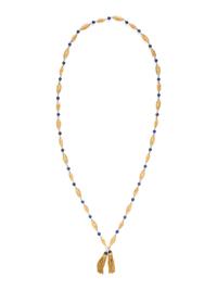 YELLOW GOLD AND LAPIS LAZULI TASSLE LONG CHAIN