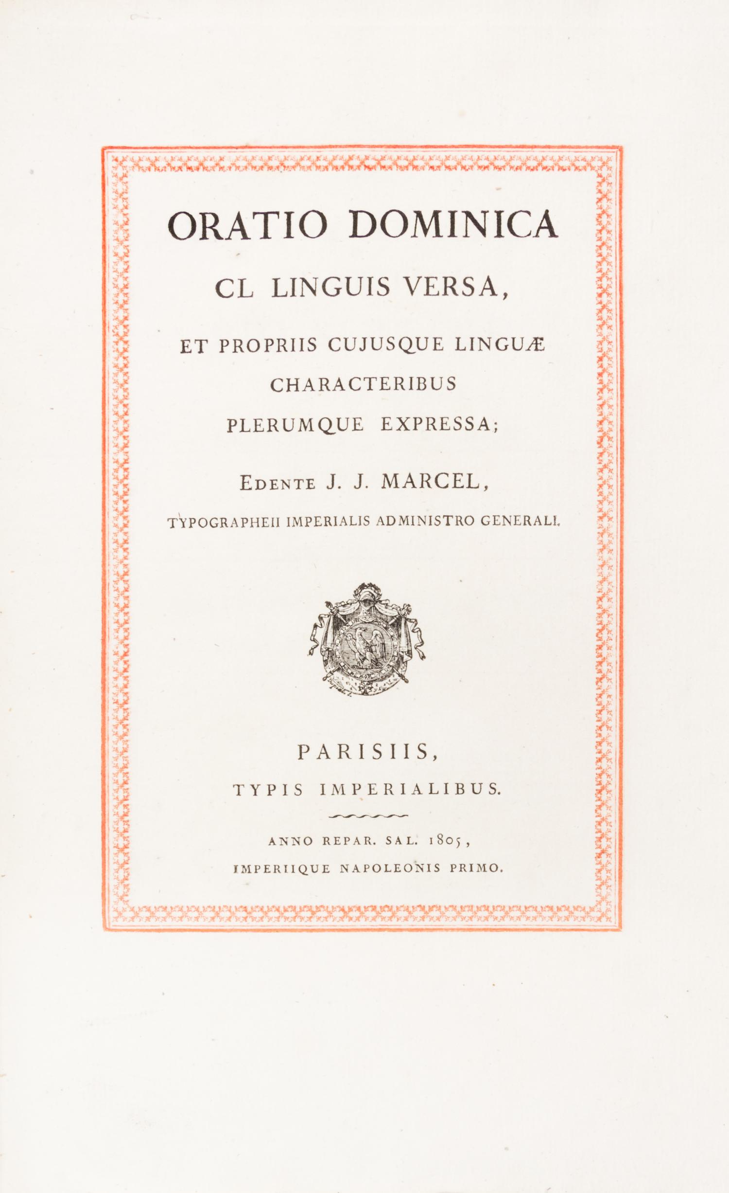 MARCEL, J.J., ed. Oratio Dominica CL linguis versa... Paris, 1805. First edition.