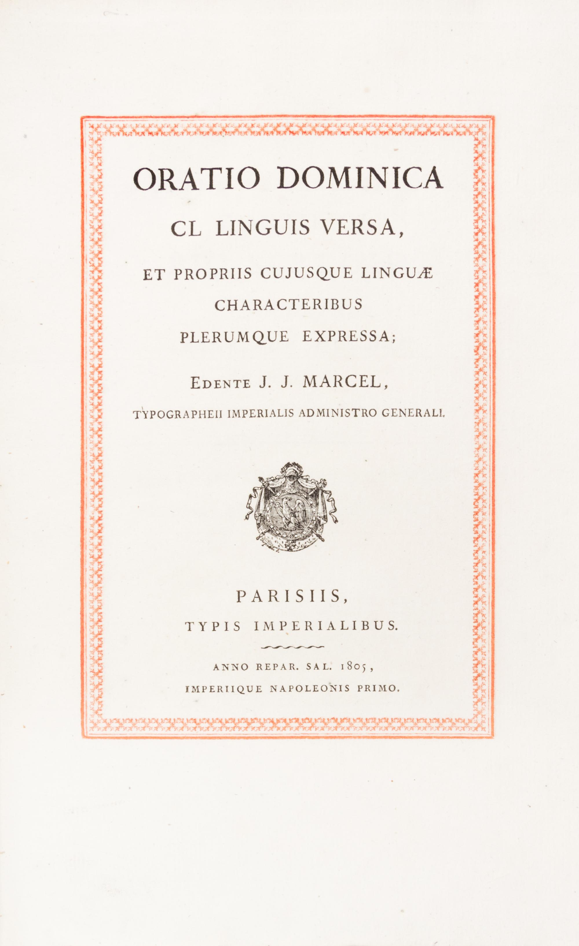 MARCEL, J.J., ed. Oratio Dominica CL linguis versa... Paris, 1805. First edition.