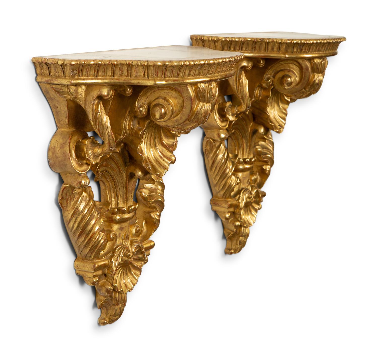 A Pair of Italian Carved Giltwood Wall Brackets