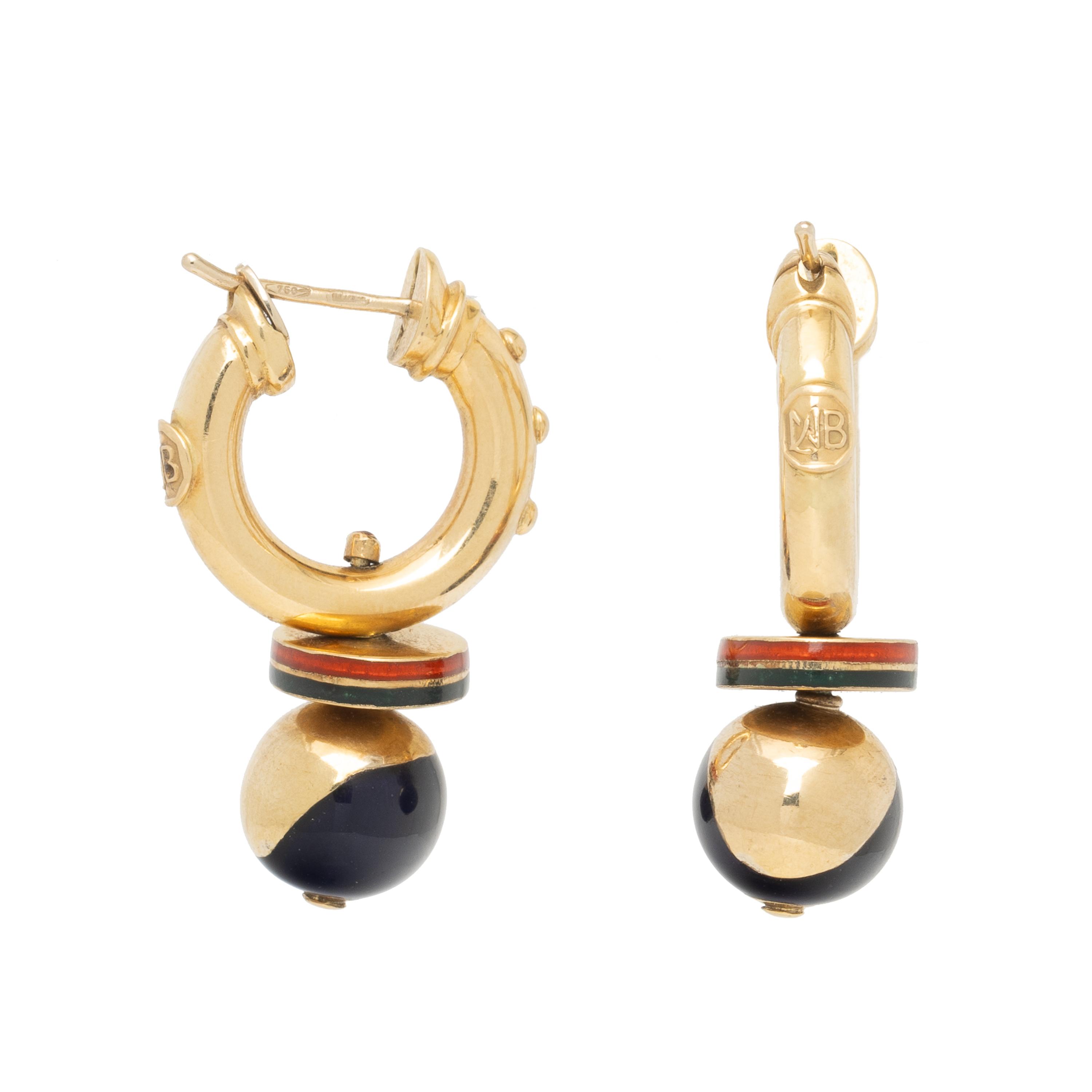 La Nouvelle Bague, Yellow Gold and Enamel Huggie Hoop Earrings