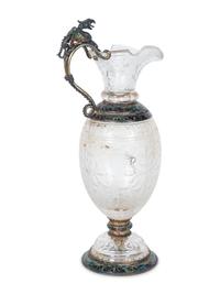 A Viennese Silver, Enamel and Rock Crystal Ewer