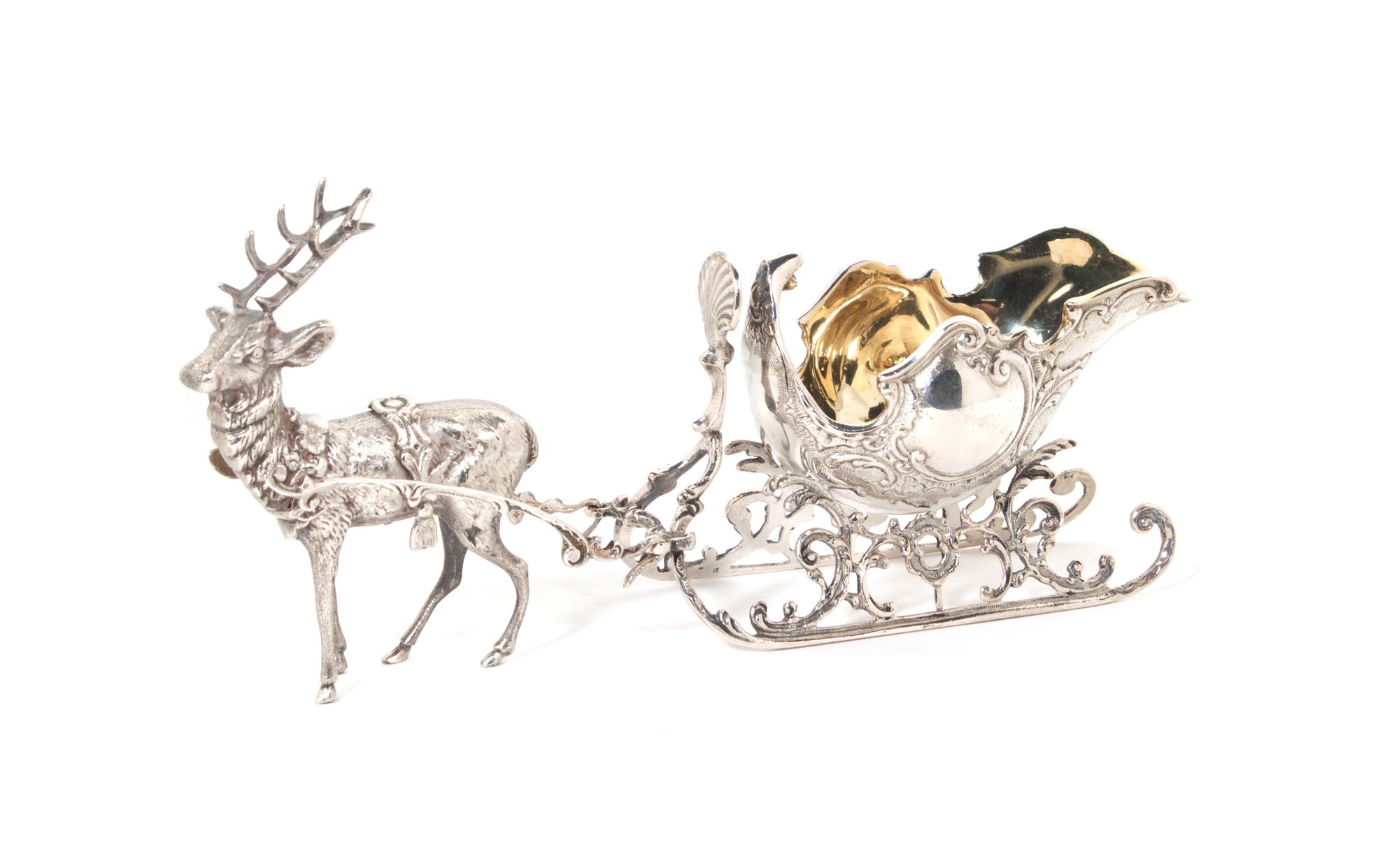 A German Silver Reindeer and Sleigh Set Width overall 9 1/2 inches. — 20TH CENTURY
