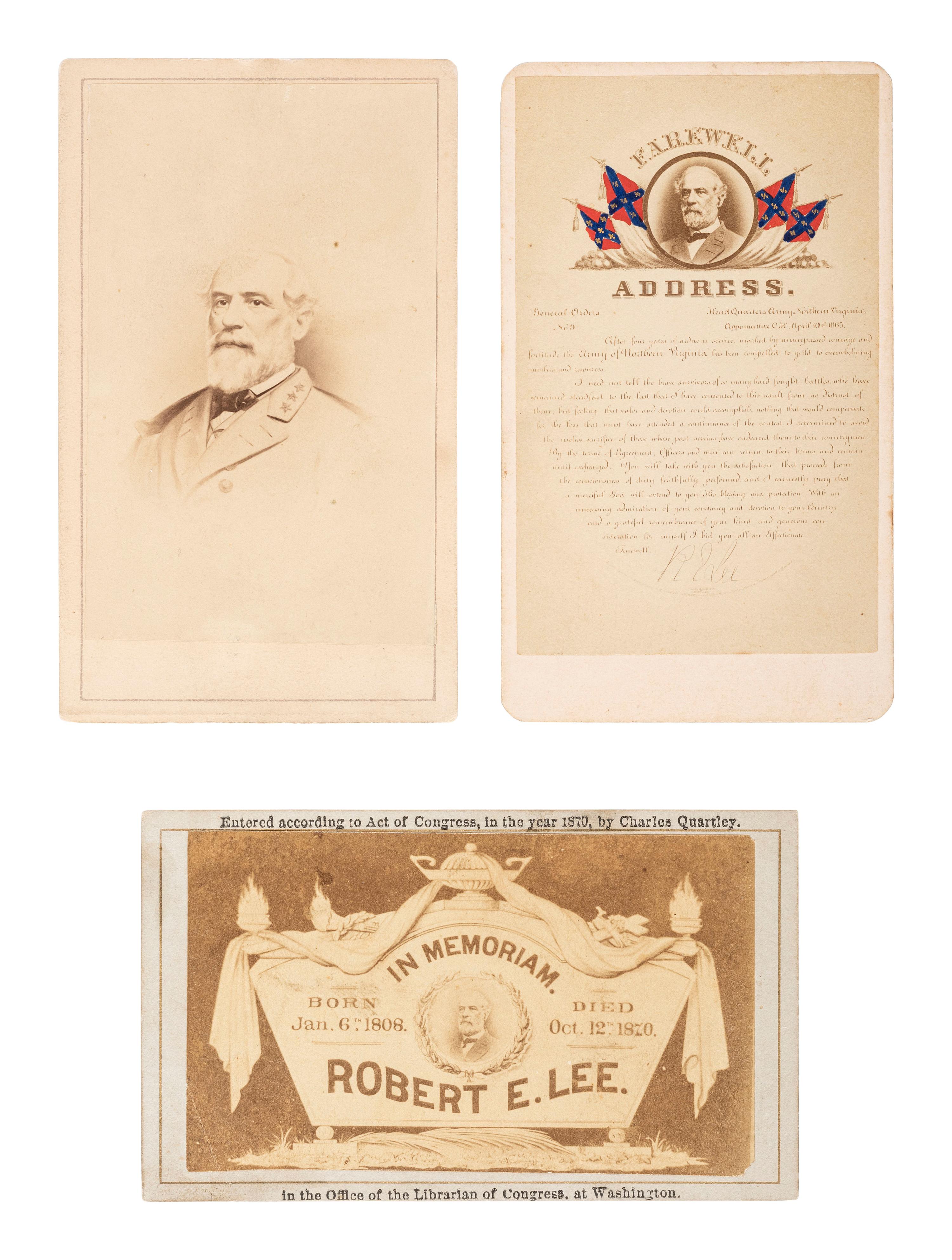 [LEE, Robert E. (1807-1870)]. A group of 5 CDVS, incl. full standing CDV "Blockade Portrait" of the CSA commander. [Richmond, VA]: [Vannerson], [1864].