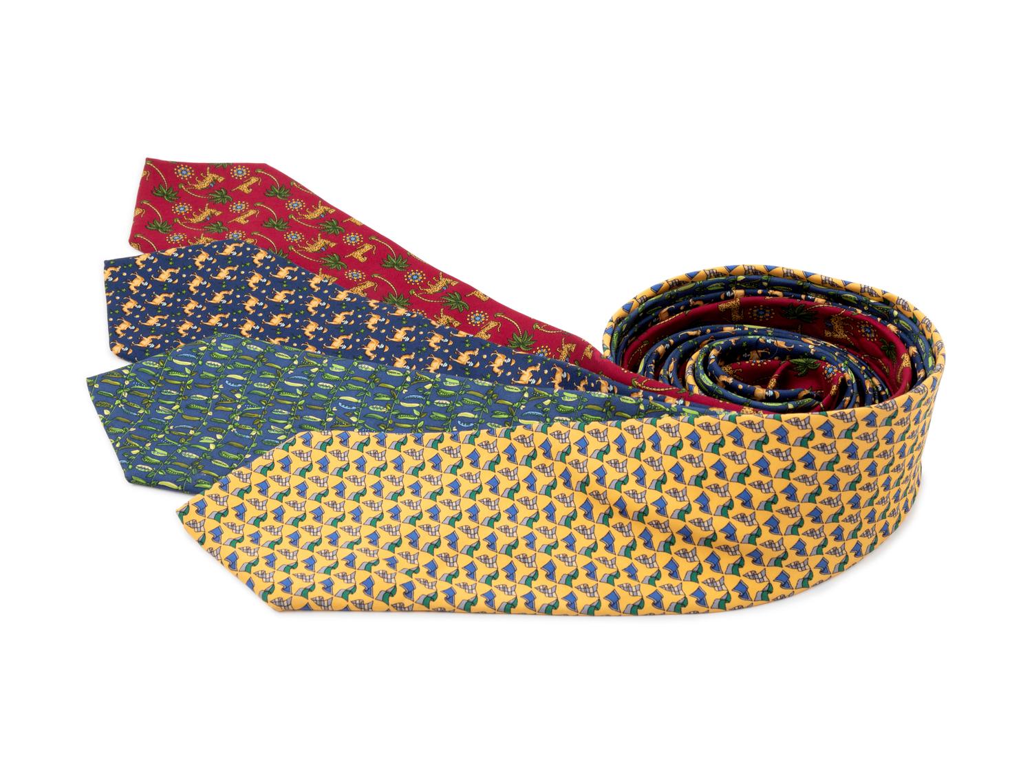 Four Salvatore Ferragamo Silk Ties, 1980-90s