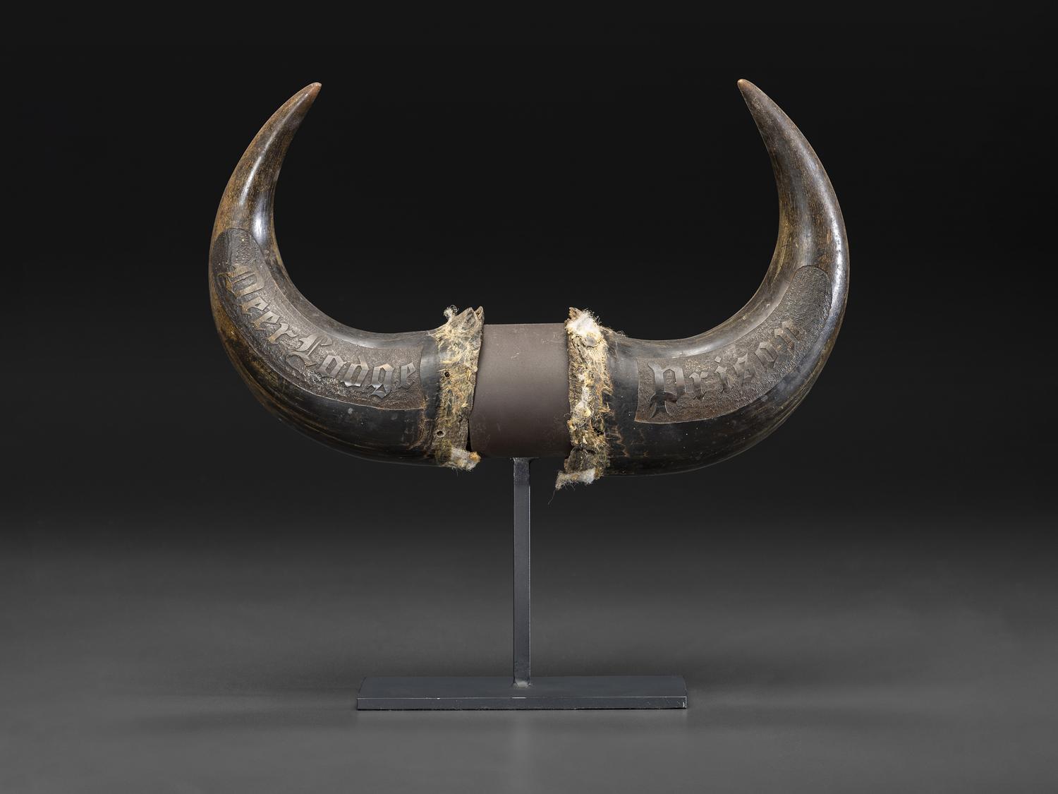 A Pair of Montana Prisoner Folk Art Carved Bison Horns