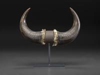 A Pair of Montana Prisoner Folk Art Carved Bison Horns
