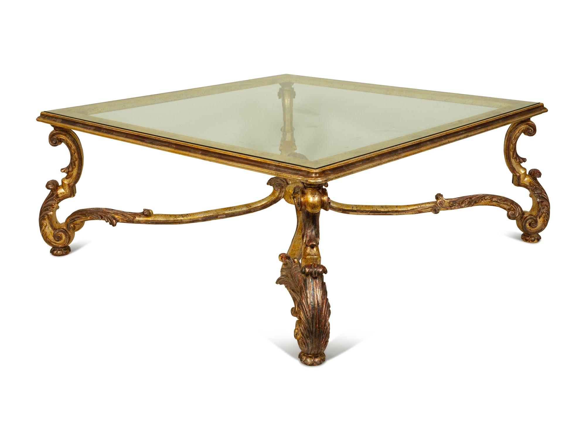 A Rococo Style Silver-Gilt Glass Top Coffee Table with Silver-Gilt Patina — 20TH CENTURY