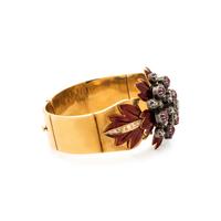 FRENCH, VICTORIAN, DIAMOND, RUBY AND ENAMEL BANGLE BRACELET