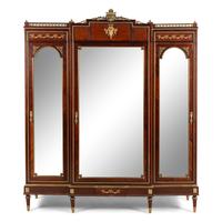 A Louis XVI Style Mahogany, Parquetry and Gilt Bronze Mounted Dressing Cabinet
