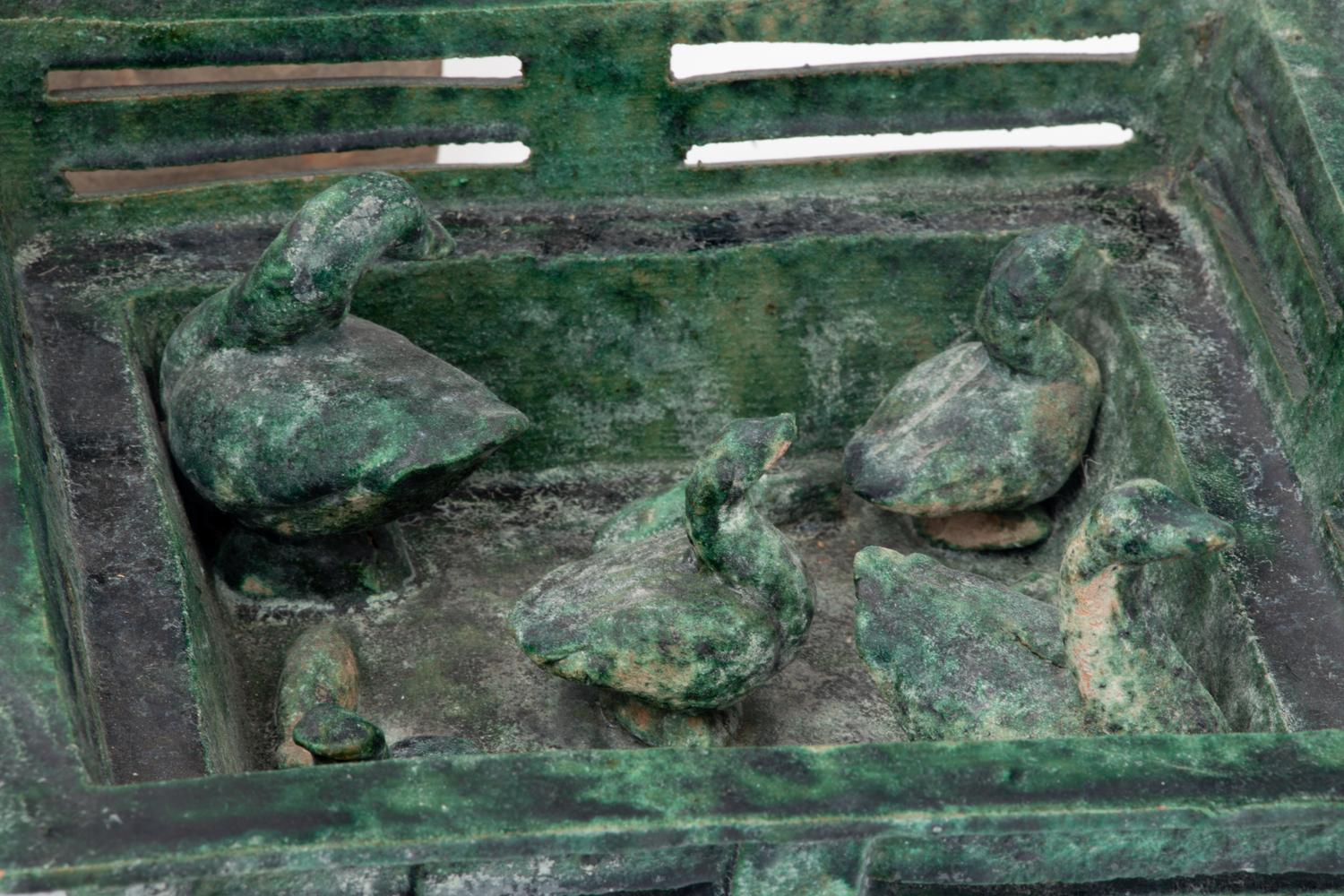 Three Chinese Green-Glazed Pottery Models and A Chinese Pottery Rectangular Cosmetic Box