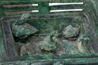 Three Chinese Green-Glazed Pottery Models and A Chinese Pottery Rectangular Cosmetic Box