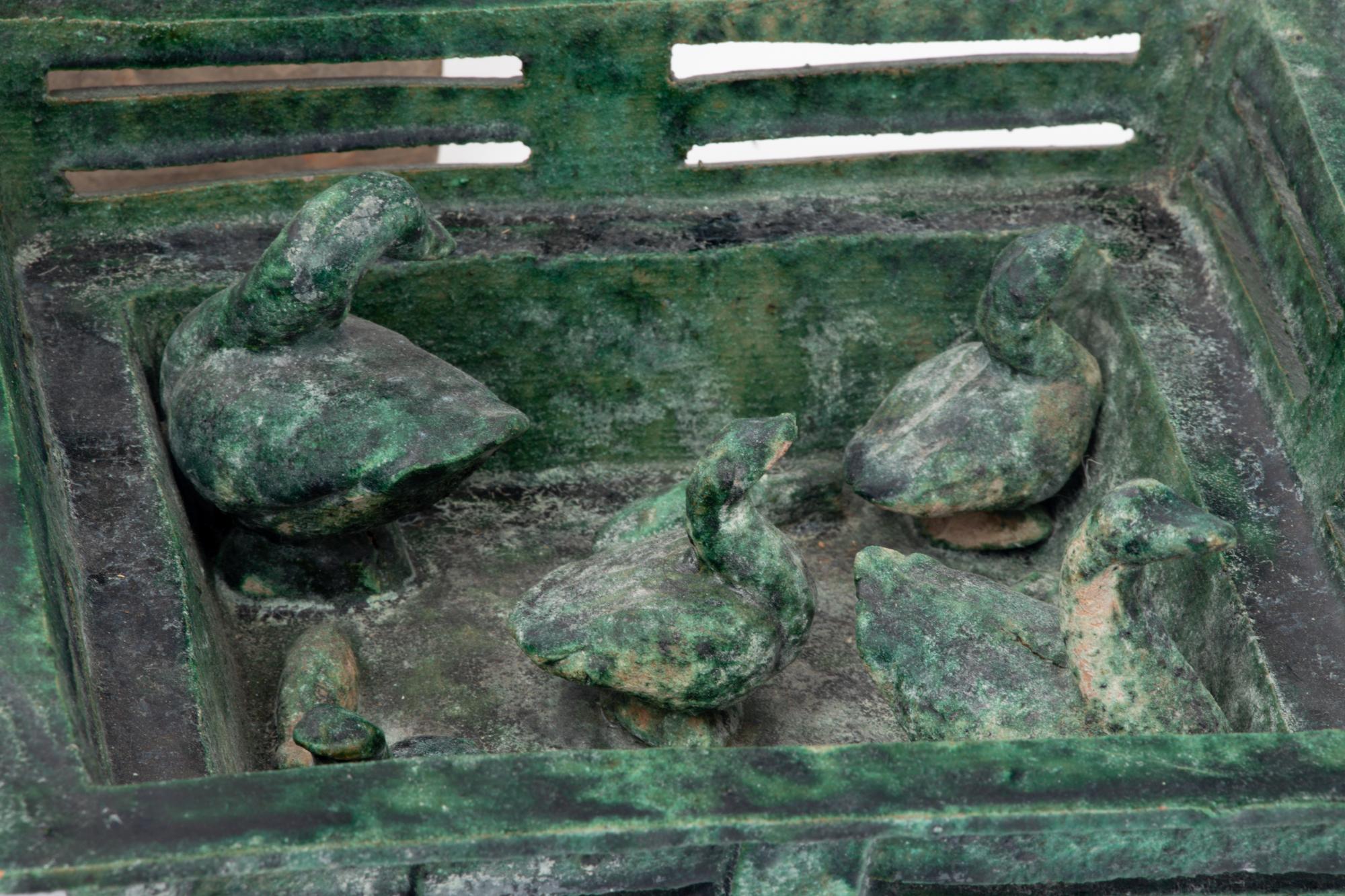 Three Chinese Green-Glazed Pottery Models and A Chinese Pottery Rectangular Cosmetic Box