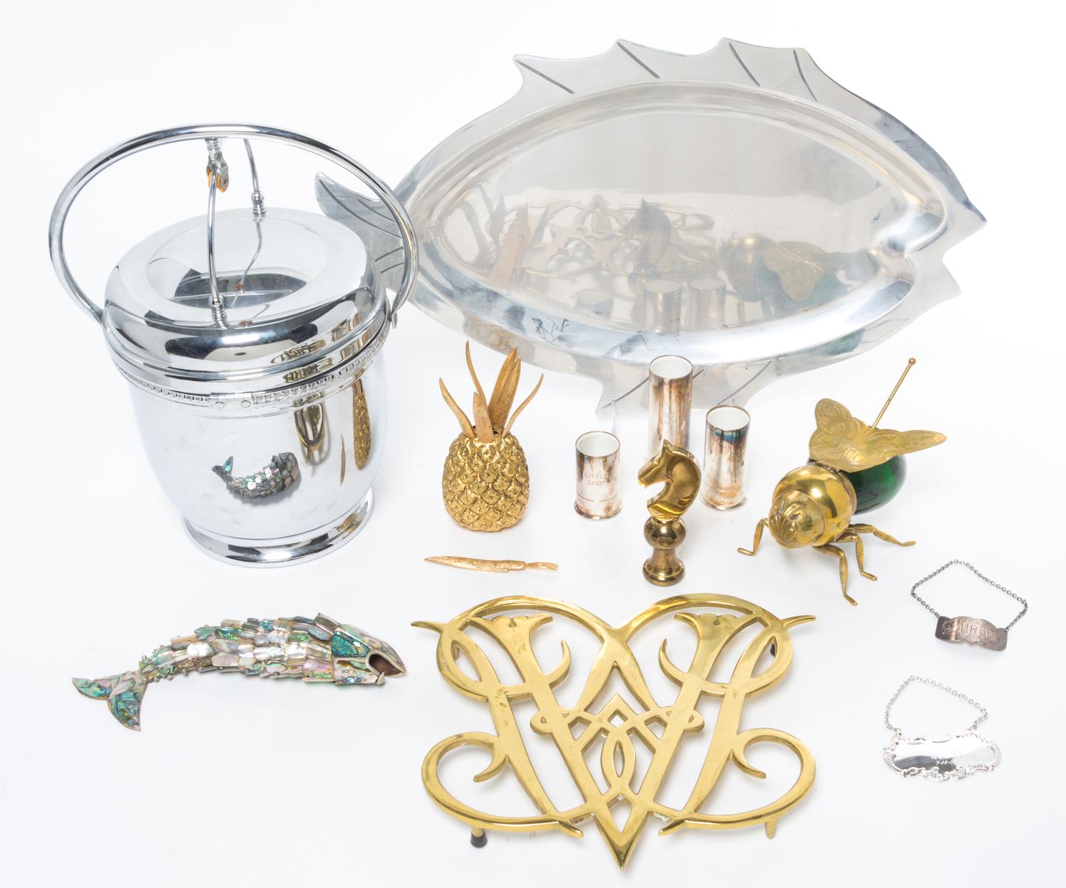 A Large Assortment of Glass and Metal Barware Height of tallest 12 3/4 inches. — MID TO LATE 20TH CENTURY
