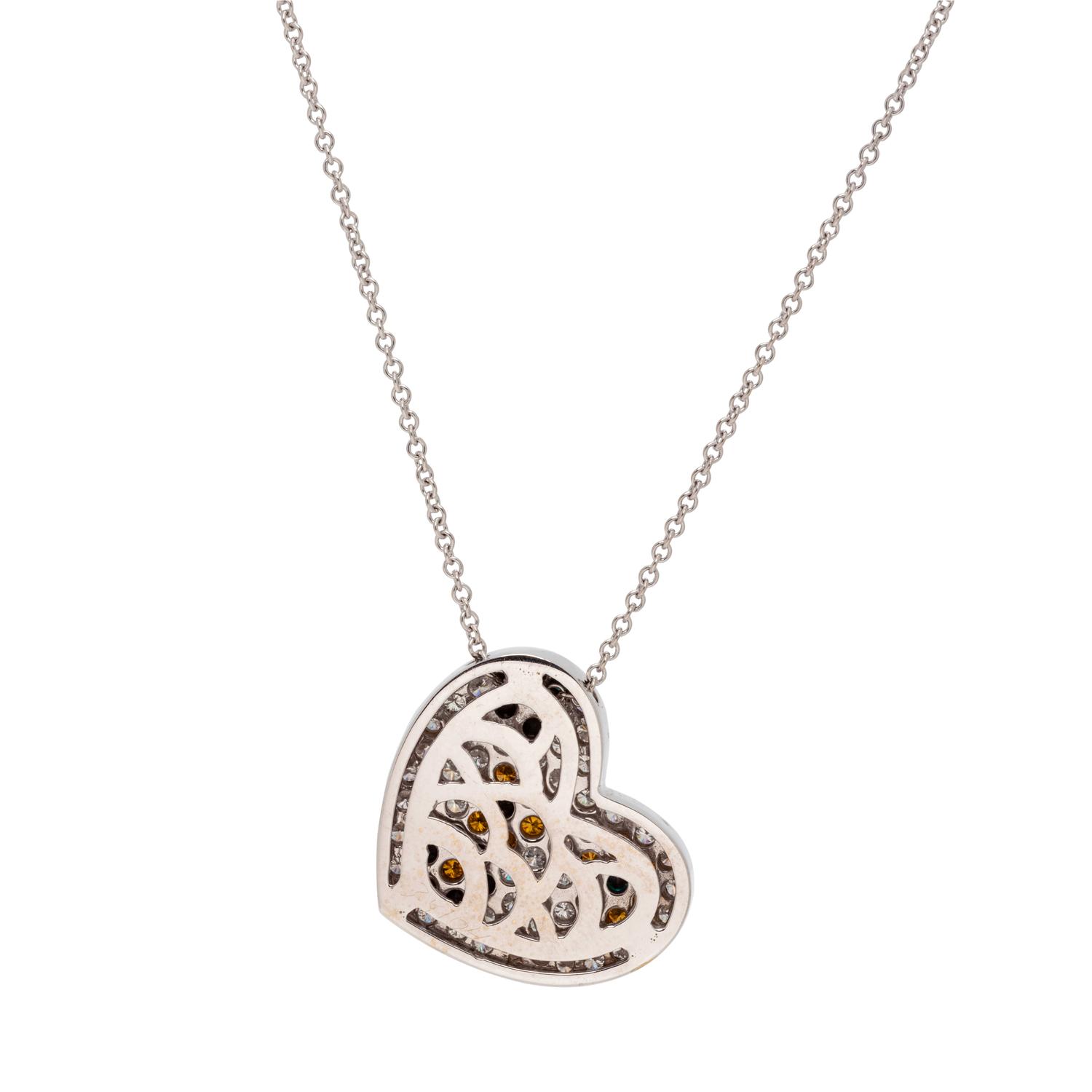 DIAMOND AND COLORED DIAMOND HEART PENDANT/ NECKLACE