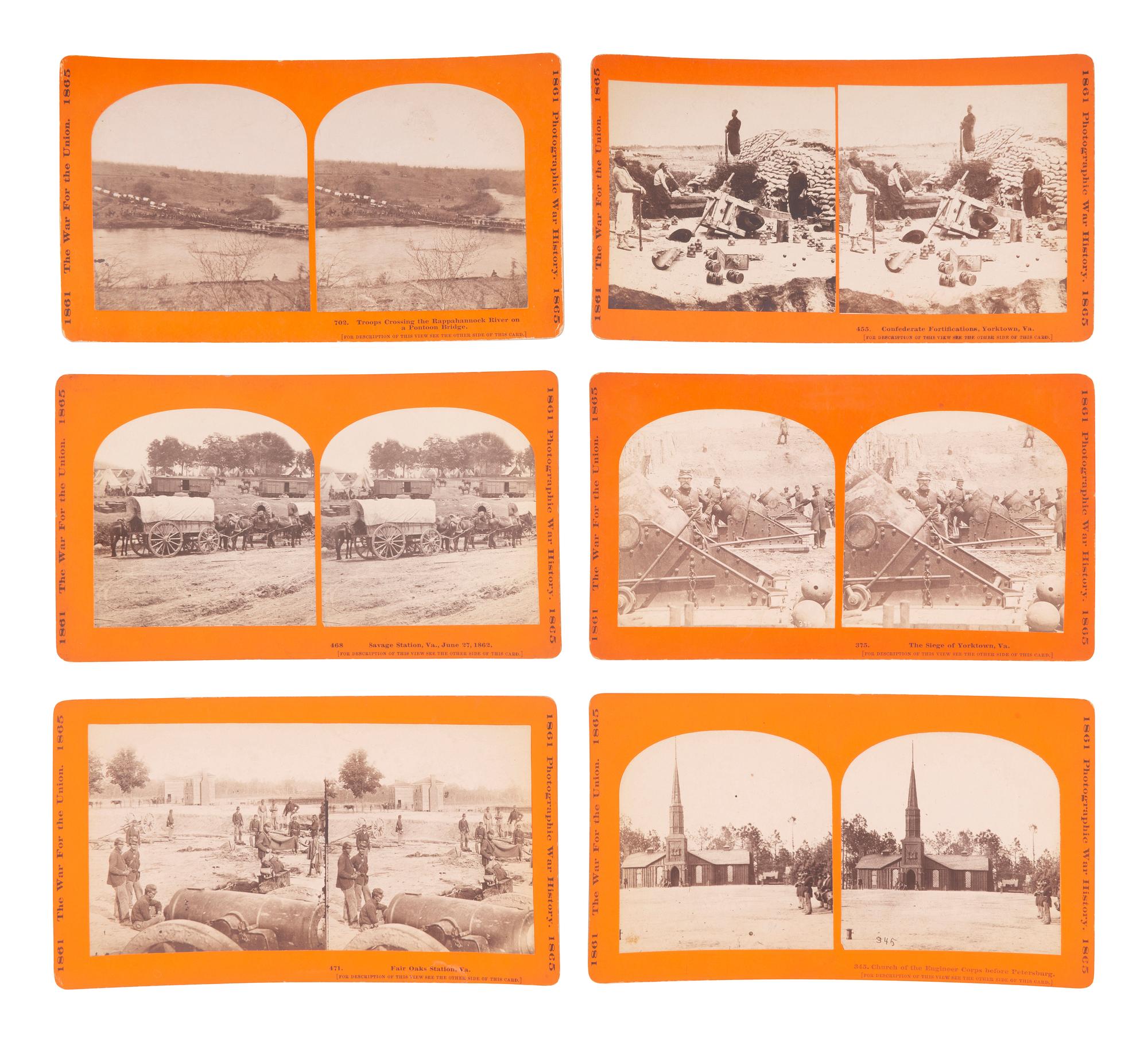 [CIVIL WAR]. A group of 24 stereoviews featuring scenes around Virginia including artillery, fortifications, Confederate prisons, and other subjects. Hartford, CT: Taylor & Huntington, ca 1890s.