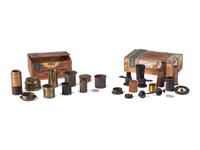 A group of 25 telescope parts highlighted by "H. Fitz NY" eyepiece, found in the workshop of George W. Fitz, Peconic, New York.