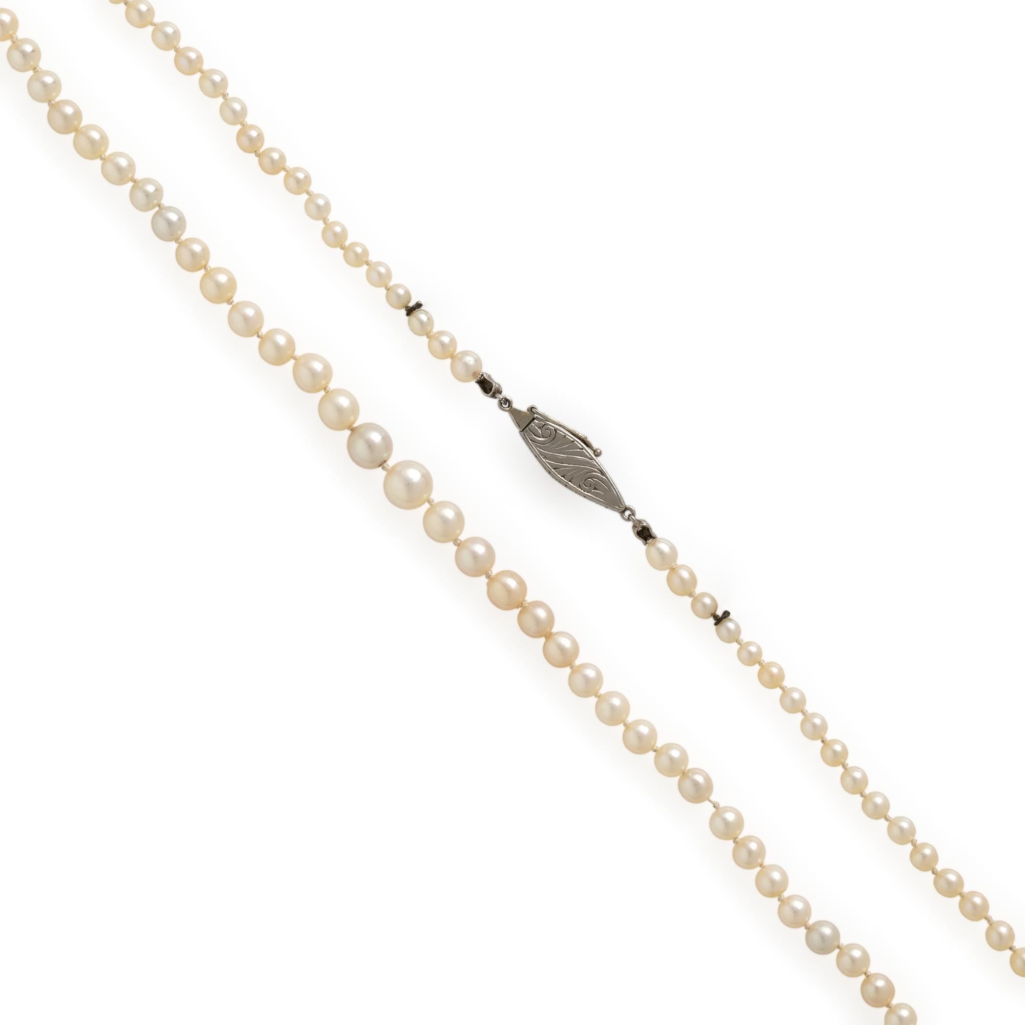 Cultured Pearl Necklace with Diamond and Platinum Clasp